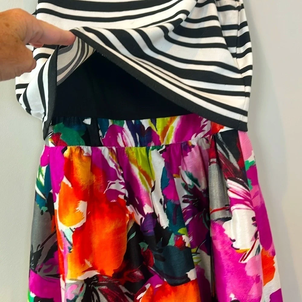 Just Taylor Floral Black White Tank Sleeveless A-Line Sundress Fit Flare Size 2
